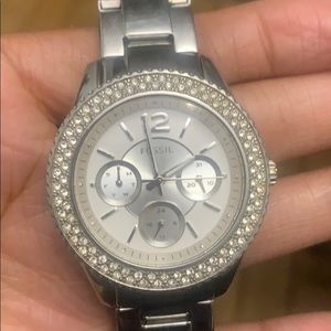 USED SILVER FOSSIL WATCH